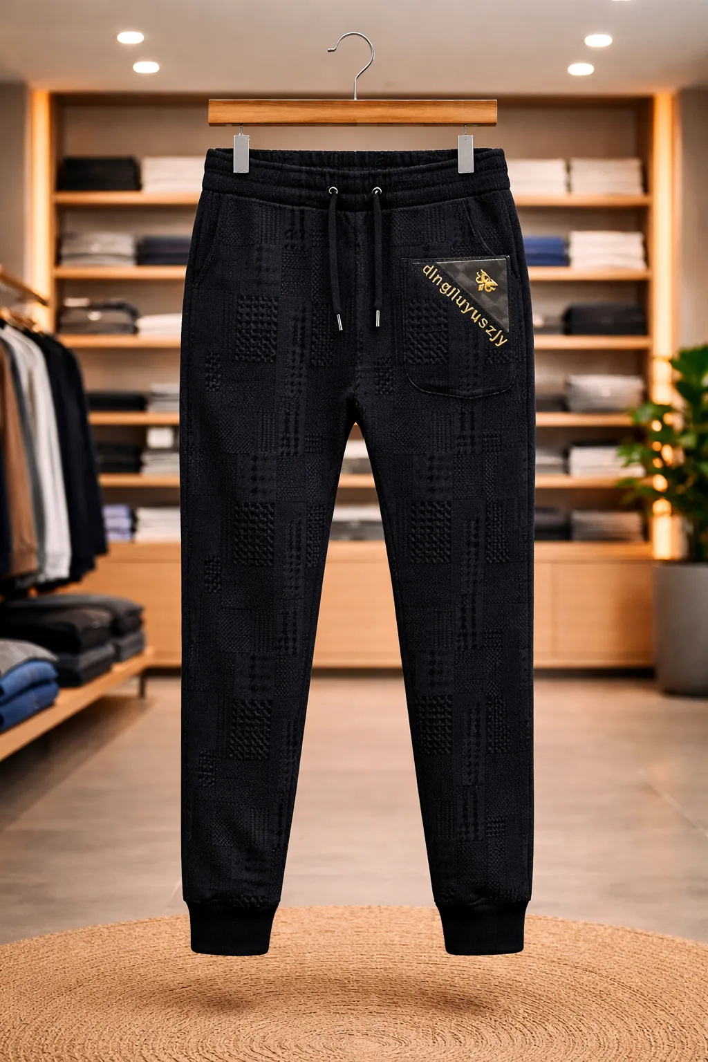 Men's Black Textured Jogger Pants